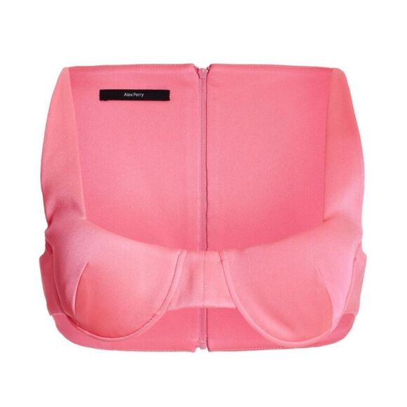 Alex Perry Exclusive Delyth Shiny Satin Crepe Cropped Top in Pink NWT Size 8 - Picture 1 of 10